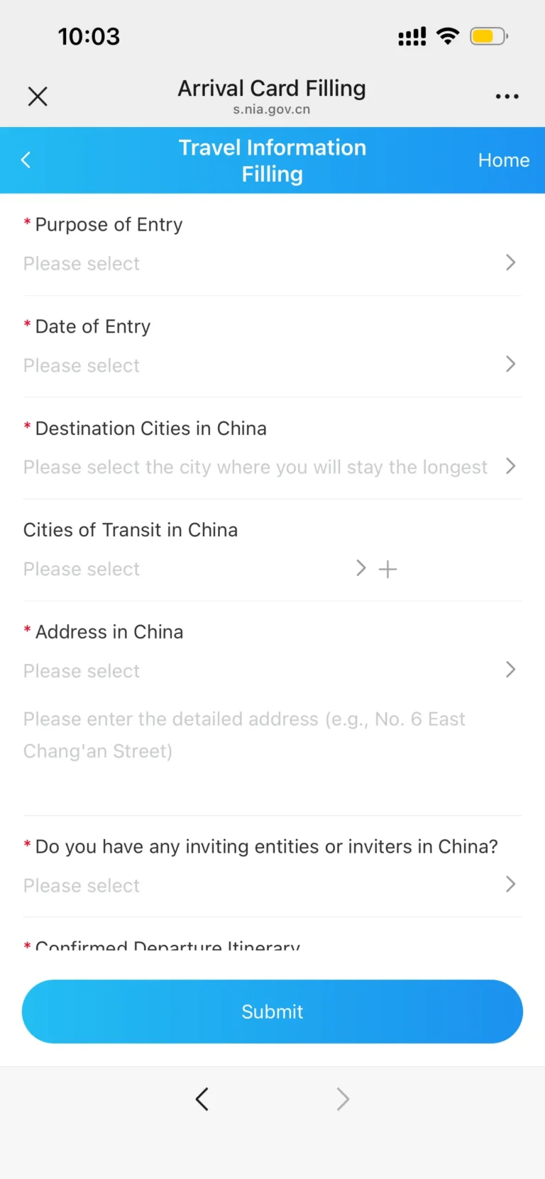 travel information filling