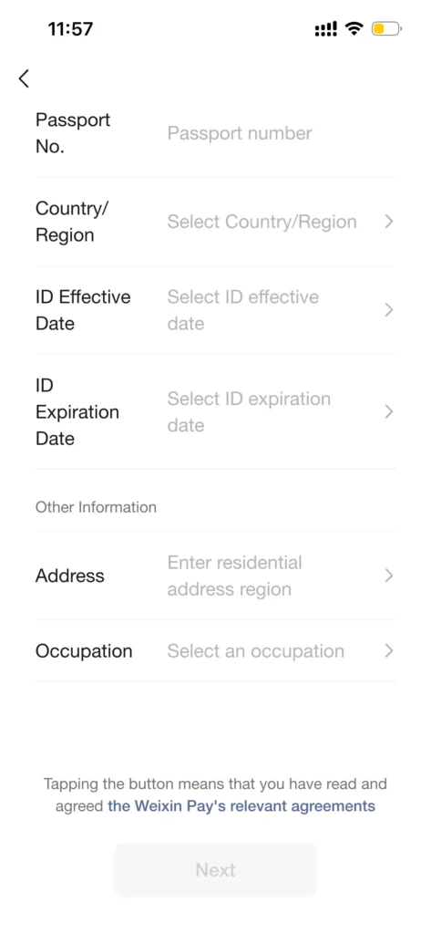 wechat verify id info passport